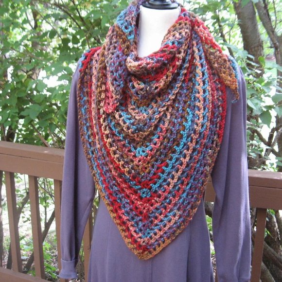 Crochet Shawl Scarf Boho Bohemian Clothing Multi Colored Hand Crochet - Picture 2 of 7